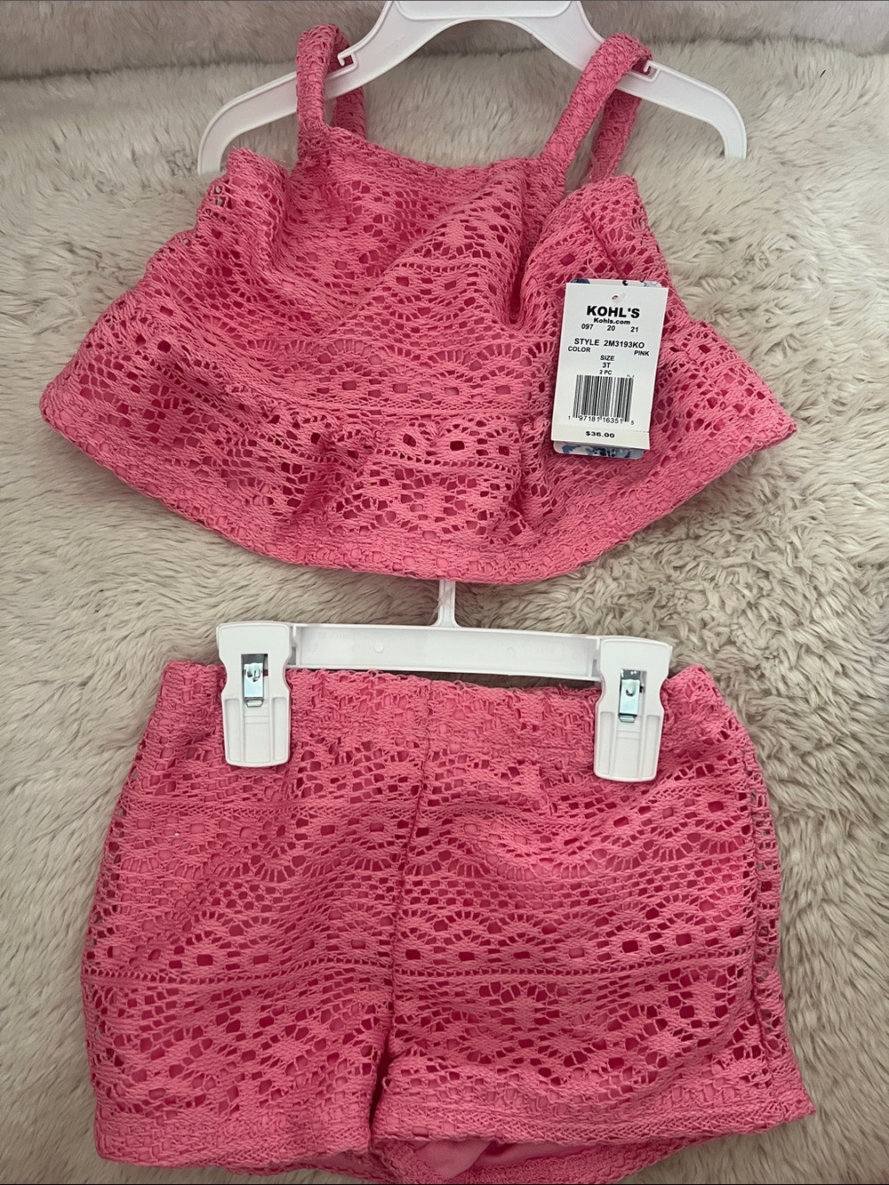 Kohl's Girls Crochet Tank & Shorts Set in Bright Pink